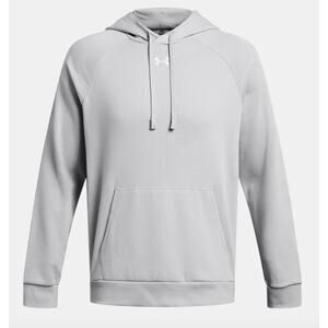 Under Armour UA Rival Fleece Hoodie Men's Mod Gray White Pullover L LARGE Gym